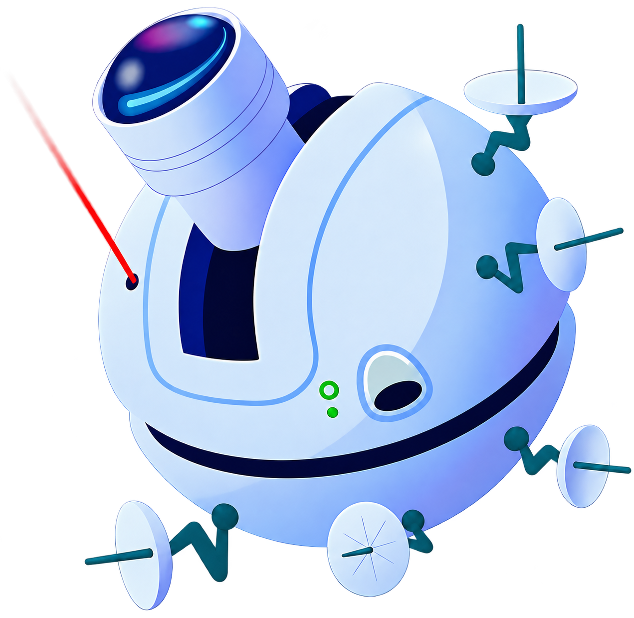 Blue and white robot illustration